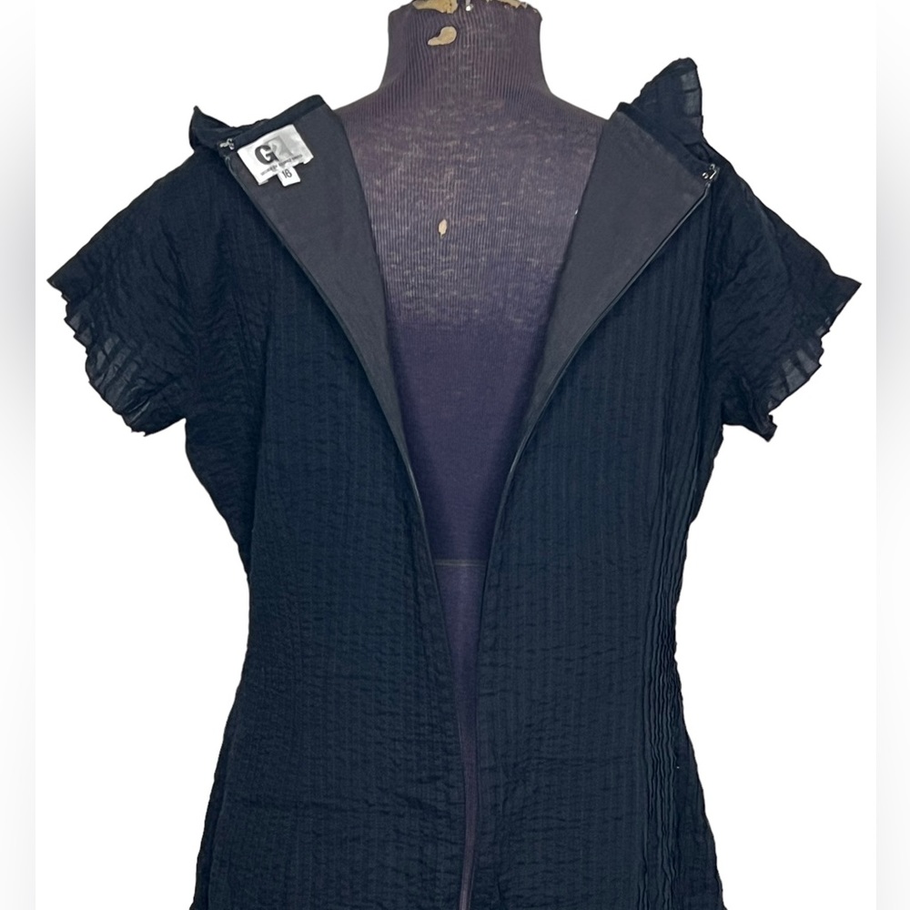 G2 by George Gross Womens Dress Size 16 Black Midi V-Neck A-Line 100% Cotton - Picture 7 of 10